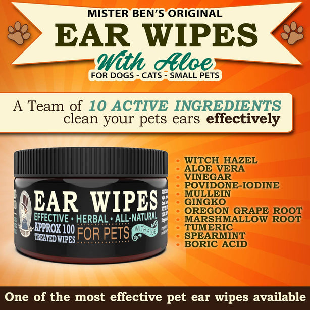 Original XXL Treated Ear Cleaner Wipes w/Aloe for Dogs, Cats Small Pets